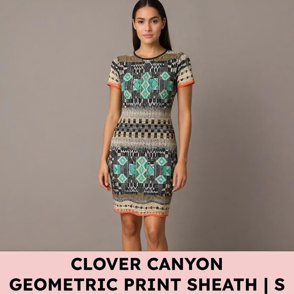 Clover Canyon Dresses & Skirts - 🌈 Clover Canyon Sheath Dress — Geometric Mosaic Print (S) — Multi/Teal/Coral